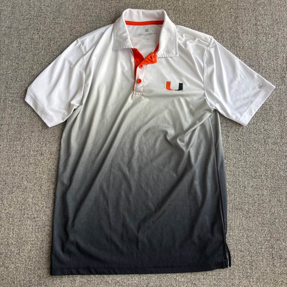 Miami Hurricanes Polo Mens Small White Black Ombre NCAA Football Colosseum